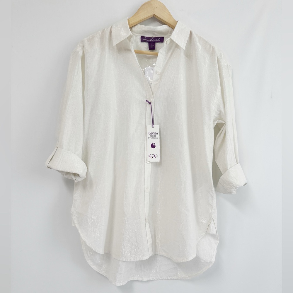 gloria vanderbilt metallic Amanda button down oversized shirt vintage white S